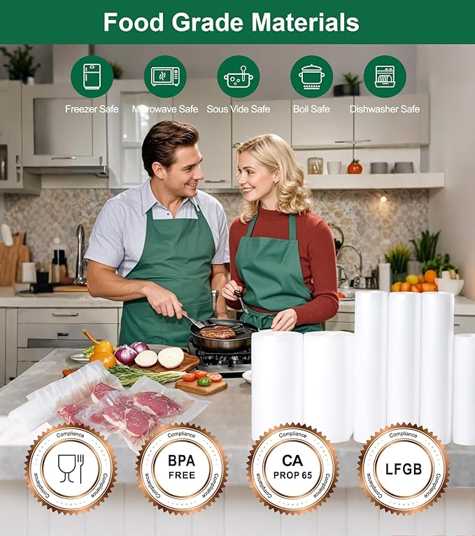 Vacuum Sealer Bags for Food, BPA-free Heavy Duty Vacuum Sealer Bags Rolls 8 Inch 50 Feet 2-pack, Ideal for Custom Fit Food Saver, Seal a Meal, or Sous Vide