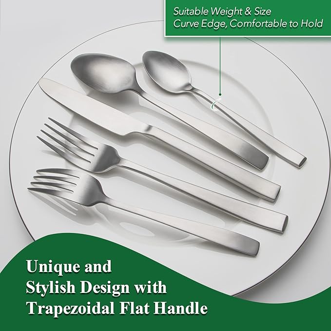40 Piece Silverware Set Service for 8, EIUBUIE Premium Stainless Steel Cutlery Set, Matte Finish Flatware Sets Durable Solid, Modern Kitchen Tableware Eating Utensil Sets Include Spoons Forks Knives