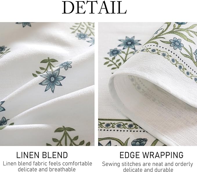 Floral Tablecloth for Square Tables,Linen Table Cloth with Blue Flowers and Green Leaves Pattern,Heavy Durable Table Cover for Dining Thanksgiving Kitchen Party Banquet Christmas,55"*55"