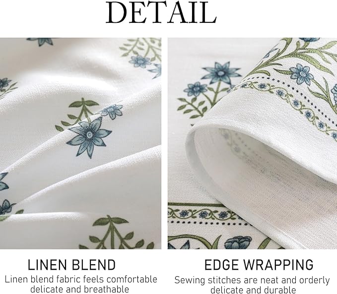 Floral Tablecloth for Square Tables,Linen Table Cloth with Blue Flowers and Green Leaves Pattern,Heavy Durable Table Cover for Dining Thanksgiving Kitchen Party Banquet Christmas,67"*67"
