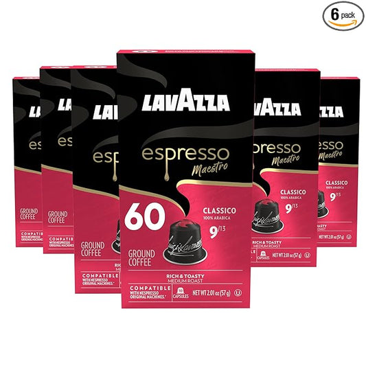 Lavazza Espresso Maestro Classico Aluminum Capsules Compatible with Nespresso* Original Machines, Medium Espresso Roast, 100% Arabica (60 Capsules)