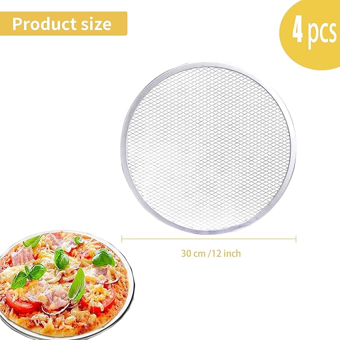 4 Pack 12 Inch Pizza Screen, Nonstick Round Pizza Screen Aluminum Seamless Pizza Baking Tray for Oven