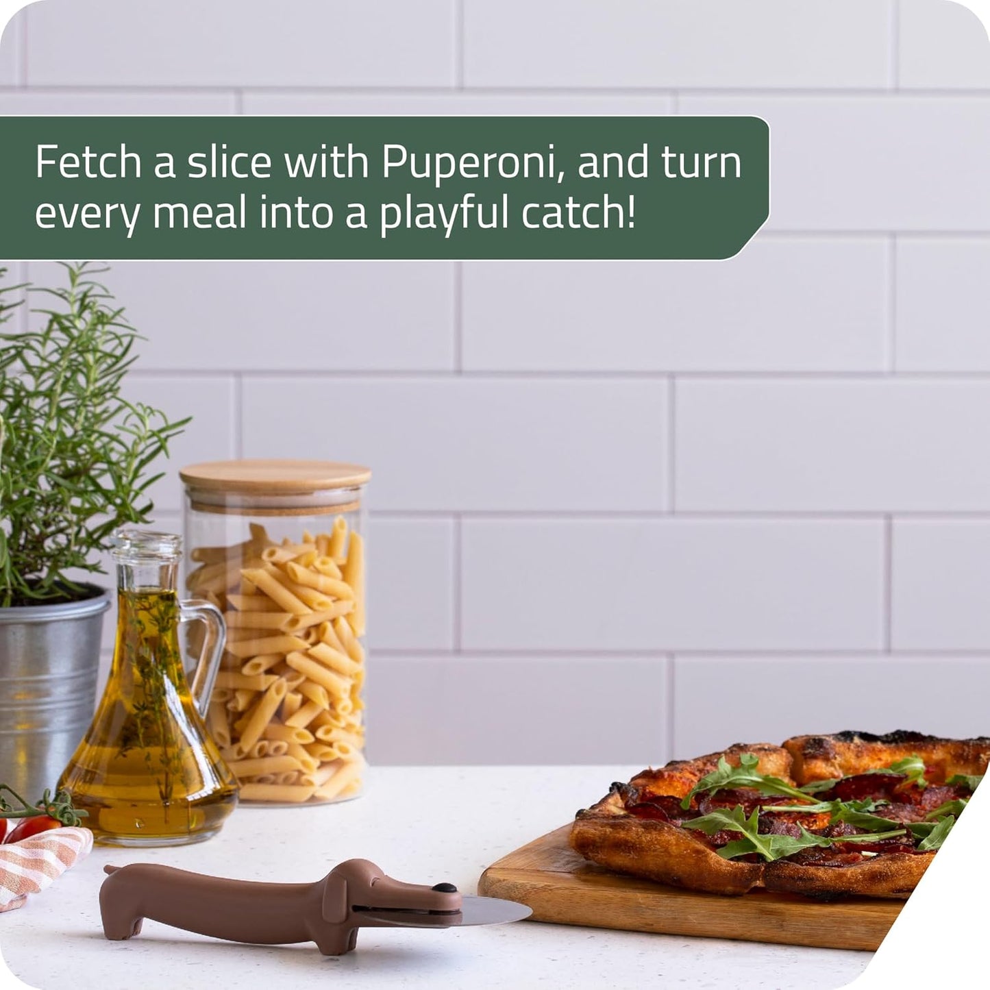 Peleg Design Puperoni Cute Pizza Cutter Wheel – Dog-Shaped Plastic Pizza Cutter Wheel with Stainless Steel Blade & Durable Plastic Handle, Funny Pizza Gifts