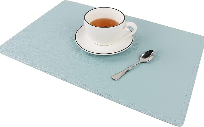 Faux Leather Placemats, PU Table Mats, Set of 4, Waterproof, Stain Resistant, Heat Resistant, Non-Slip Easy to Clean for Kitchen Dining Table,Conference Table C Teal Blue
