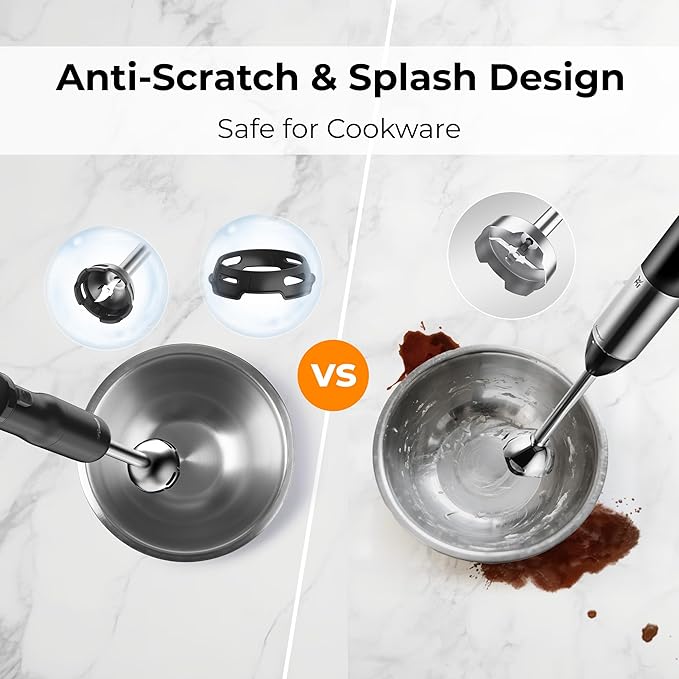 Rosewill 6-in-1 Multi-Speed Cordless Rechargeable Immersion Hand Blender, Heavy Duty Motor - Stick Blender, Beaker, Whisk, Chopper, Dual Beater, Milk Frother - For Smoothies, Baby Food, Soup (Black)