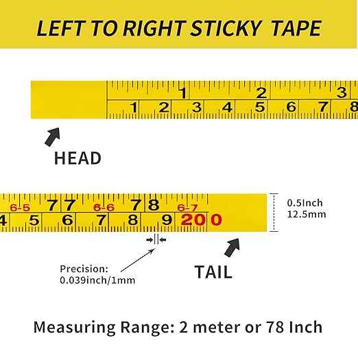 2Pcs Steel Self-Adhesive Measuring Tape, Imperial & Metric Tape Measure Sticker Ruler, Left To Right and Right To Left Stick on Tape Measure for Workbench, Woodworking, Saw & Drafting, 200cm / 78 Inch