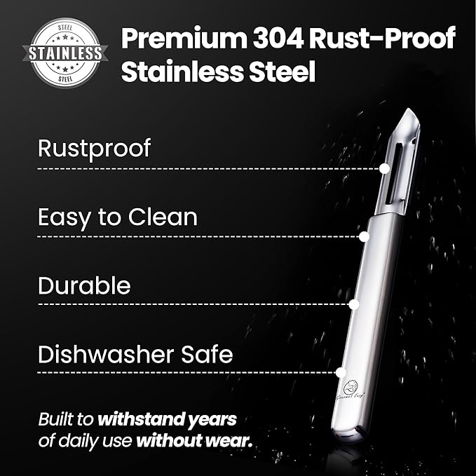 Vegetable Peeler, Ultra Sharp Potato Peeler, Best for Veggie & Fruit, Seamless One-Piece Design, Peel Both Ways - Left & Right-Hand Friendly, Dishwasher Safe, 5-Year Warranty