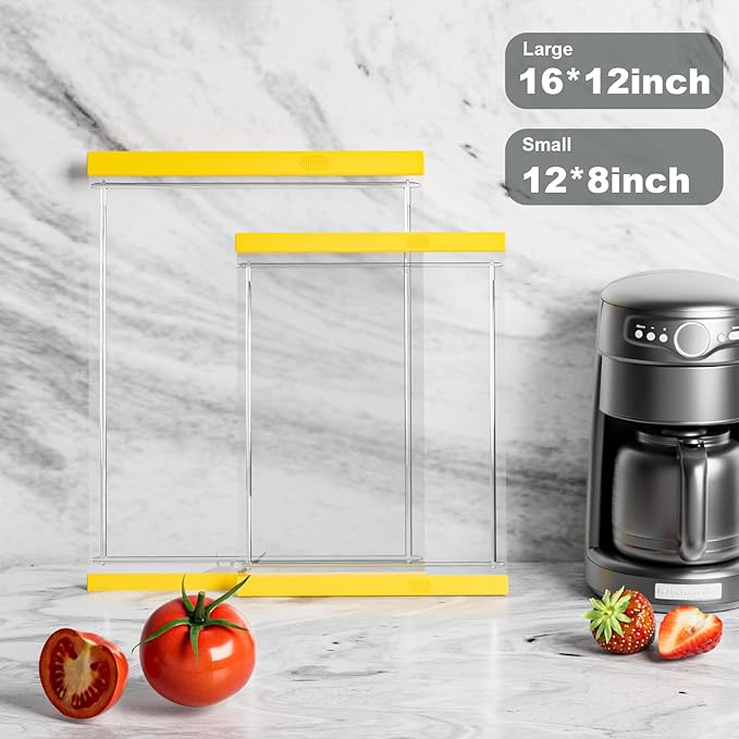 Tempered Glass Cutting Board Set for Kitchen Counter - Dishwasher Safe with Juice Grooves, Non-Slip Silicone Edges & Beveled Grip - 16"x12" & 12"x8" Serving Tray (Yellow)