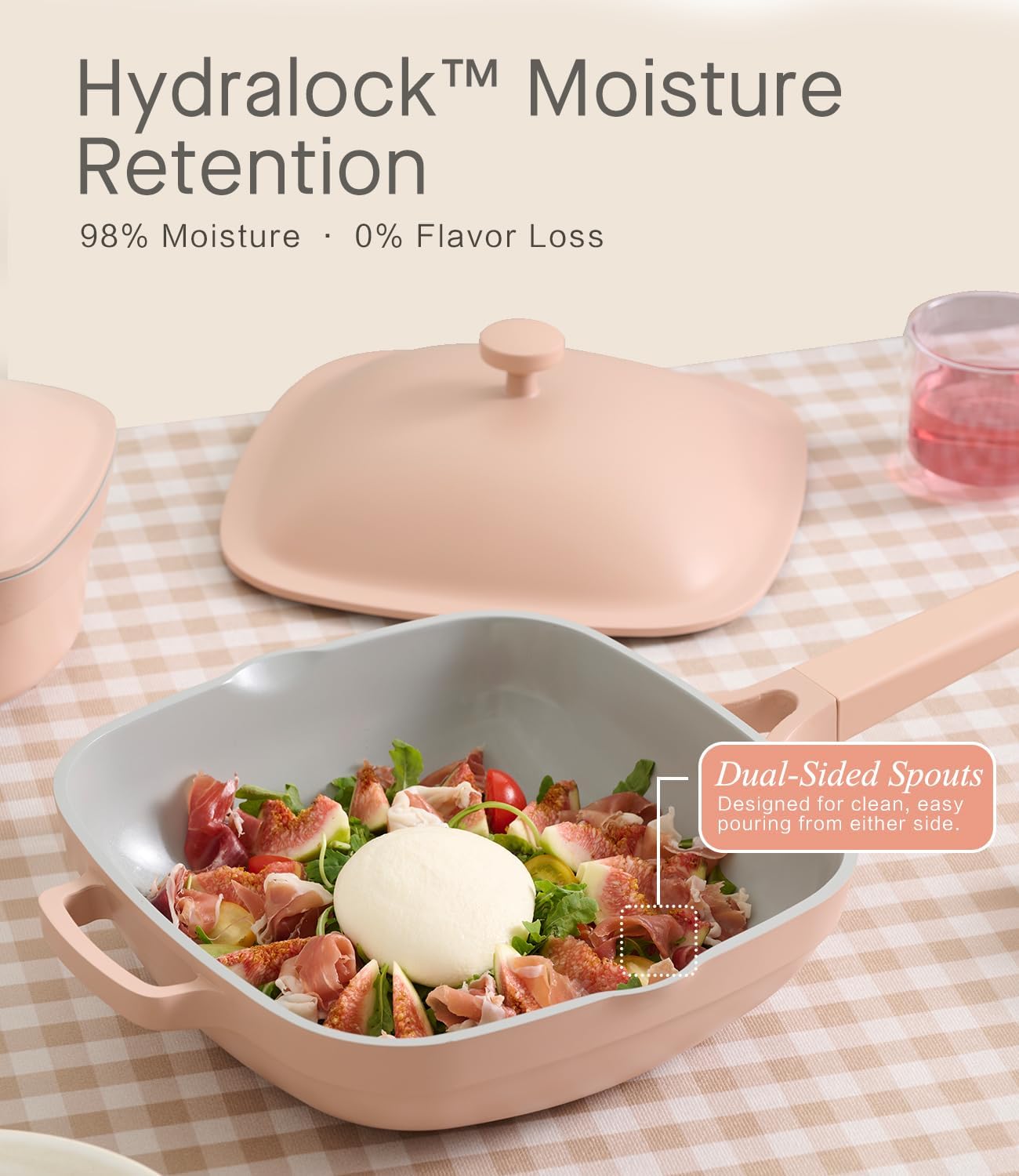 10.5 Inch(3.8QT) Ceramic Pan with Lid,Non Stick Frying Pans Cast Aluminum Deep Sauté Pans,Ti-Ceramic Non Toxic Pix Pan with Wooden Spatula and Scrubber-Desert Clay