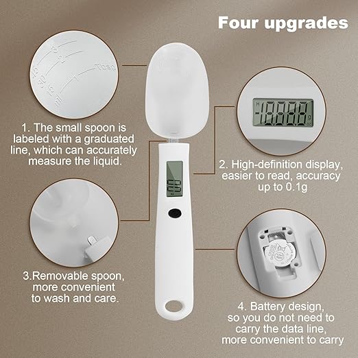 Digital Measuring Spoon Scale,High Precision Electronic Food Scale for Kitchen Gadgets and Daily Meals,300G/0.1G Gram Scale for, Home Cooks Bakers Chefs,Pet Dog Cat Ower,with Battery
