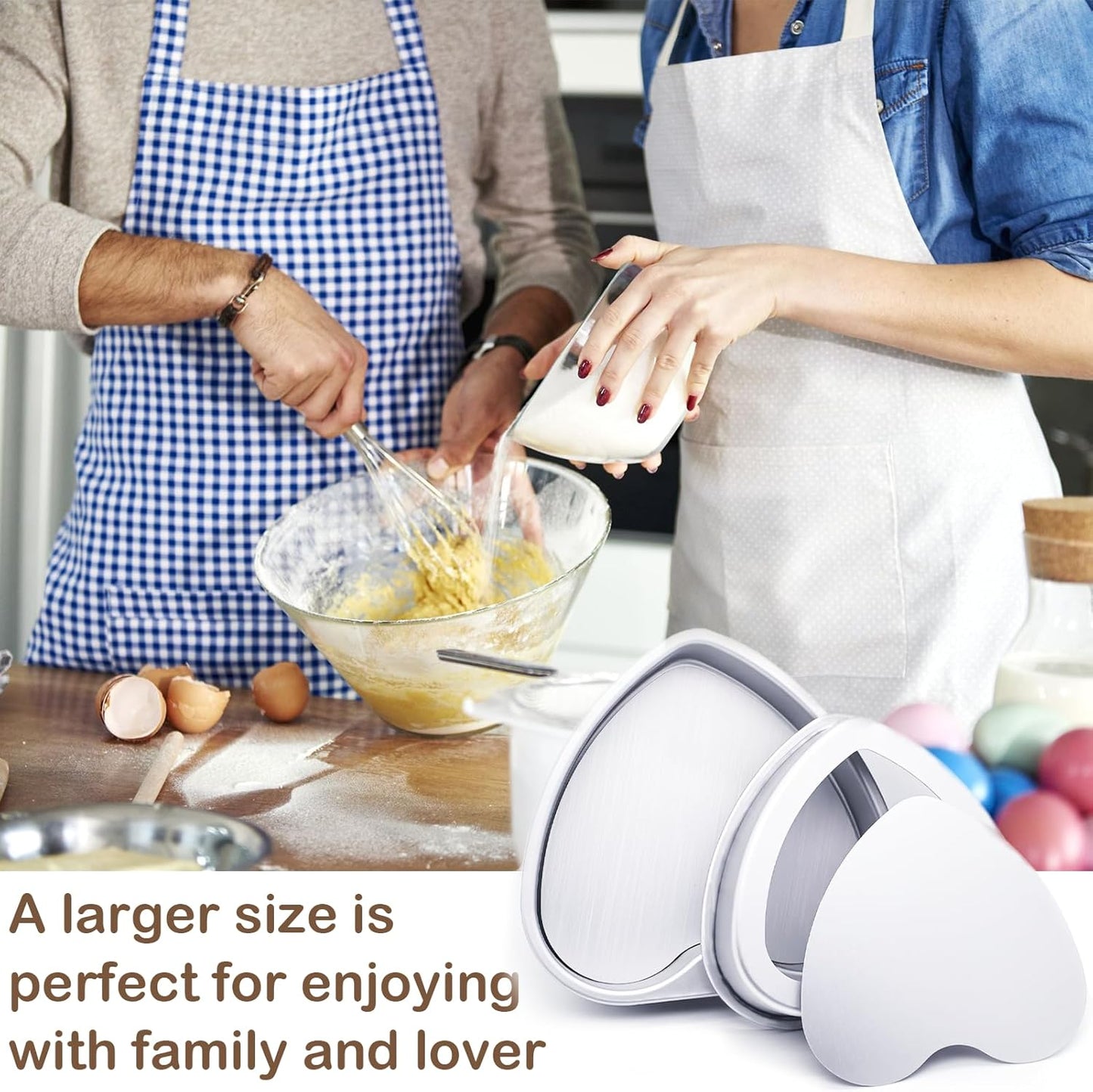 2 Pcs Heart Shaped Cake Pans with Removable Bottom, 8 & 10 Inch Aluminum Baking Mold Tool Set DIY Nonstick Cake Push Pan Cheese Cake Tray for Valentines Wedding Birthday Anniversary