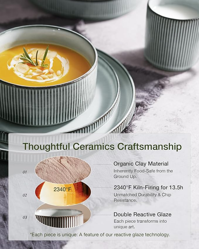 famiware Star Plates and Bowls Sets, Modern Stoneware Dinnerware Sets for 8, 24-Piece Kitchen Dish Set - Microwave and Dishwasher Safe, Chip and Scratch Resistant, Smoky Blue