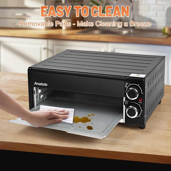 Anatole Electric Pizza Oven 12" 1800W Indoor Countertop Pizza Maker Time Temperature Adjustable Multifunctional Pizza Cooker with Removable Grill Crumb Tray ETL Certified