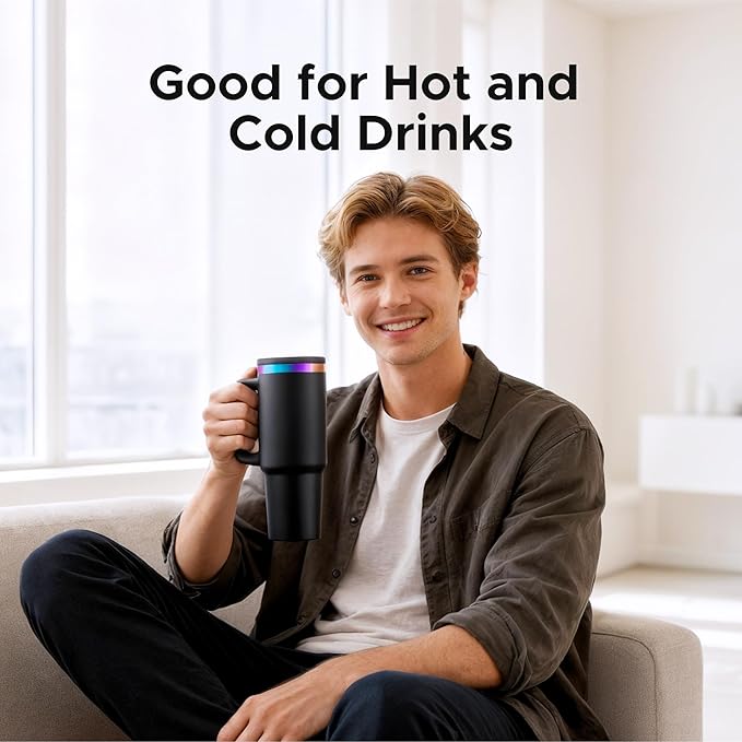 OMTech 40 oz. Tumblers with Handle & Lid, 12 Pack Tumbler Bulk with Double Wall Vacuum Insulation, Food-Grade Stainless Steel Insulated Coffee Mug, Sweatproof Travel Mug for Hot Cold Drinks, Black