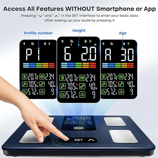 GE Smart Scale for Body Fat, Weight Scales with BMI Muscle Mass Button Function 500lbs Digital Bathroom Weight Machine Body Composition Monitor 11.8" Platform Accurate Weighing Health Analyzer