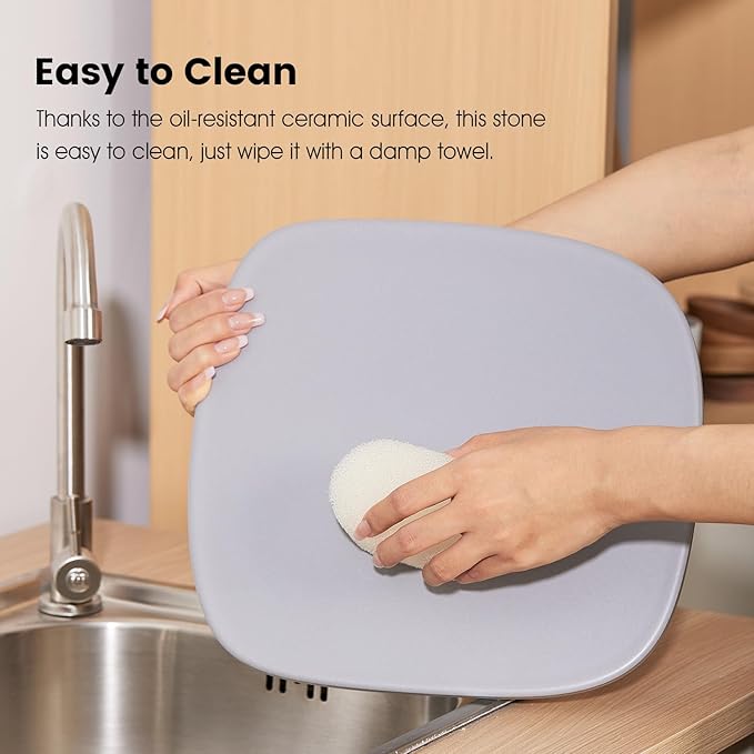 Pizza Stone, 12" x 11" x 0.47" Ceramic Coating & Cordierite Pizza Stones for Oven Grill BBQ, Heavy Duty Non Stick Baking Stone for Pizza & Bread, Unique Shape Design Grilling Stone (Gray)