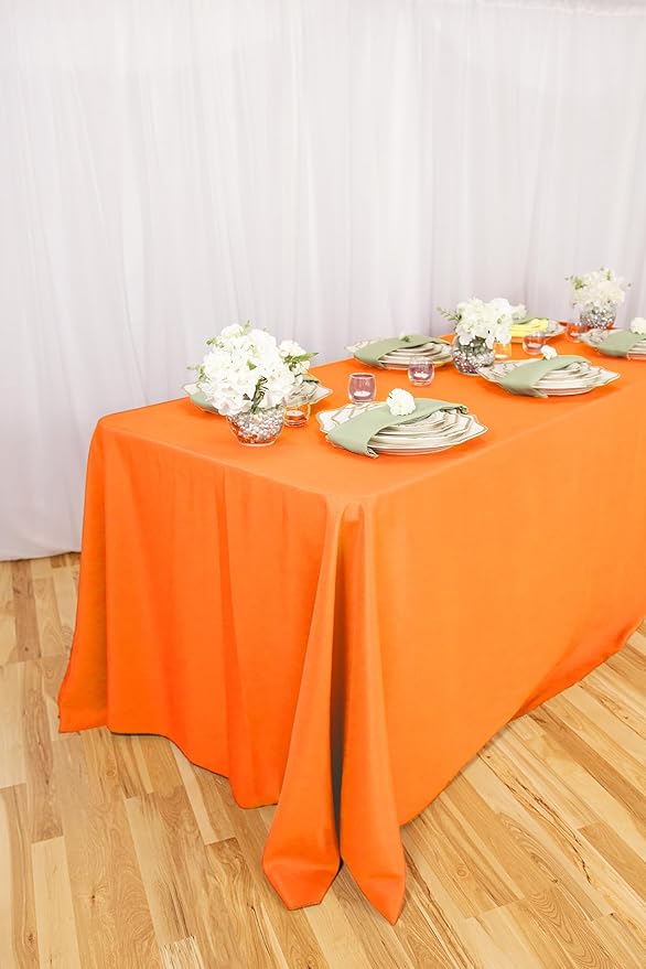 LTC LINENS Bulk 10-Pack Rectangular Tablecloths 90 In x 156 In with Rounded Corners - Orange Table Covers for 8 ft Table Floor-Length Drop - Wrinkle Resistant Polyester Fabric Cloth for Wedding, Party