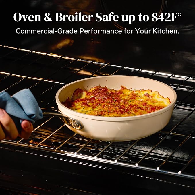 Redchef Ceramic Non Stick Frying Pans, Nonstick Frying Pan Skillet, Ceramic Egg Pan with Stay Cool Handle, Non Toxic Induction Pan for Cooking, PFOA & PFAS Free, Oven & Dishwasher Safe (8" Beige)