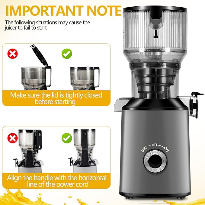 Cold Press Juicer with 5.8" Extra Wide Feed Chute - Slow Masticating Juicer Machine for Whole Fruits & Vegetables - High Juice Yield, Self Feeding, Easy to Clean & Assemble