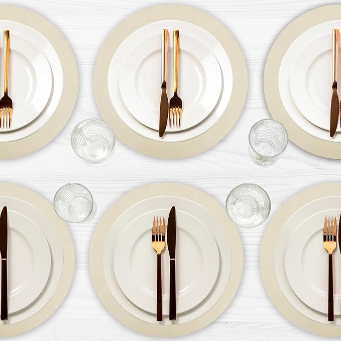Placemats Set of 6 – Round 15” Faux Leather Table Mats for Dining, Heat Resistant & Non-Slip Washable Table Decor, Indoor, Outdoor, Dining Table Set for 6, Modern Kitchen & Holiday Use, Beige