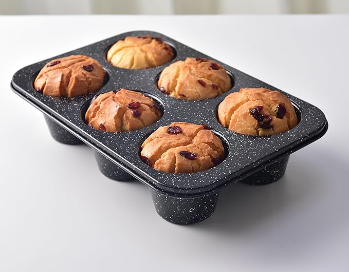 Monfish Jumbo muffin pan 6 Cup, deep muffin pan extra large cupcake tin black granite finish carbon steel baking pan 3.5dia x3 inch cup
