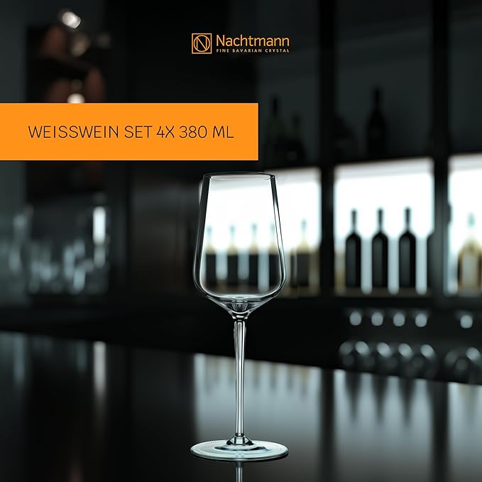 Nachtmann ViNOVA White Wine Glass (Set of 4) - 12.8 oz Crystal Stemmed Glasses, Tulip-Shaped Design for Enhanced Aromas - Everyday Use, Dishwasher Safe - Elegant Crystal Drinkware for White Wines