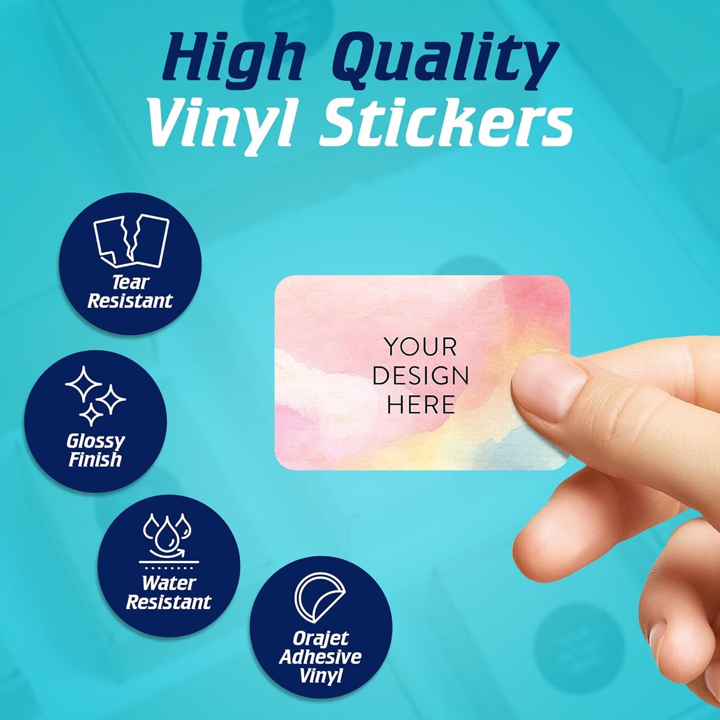 100 Custom Vinyl Stickers - Upload Your own Image, Text, Design, Logo - Personalized Logo Labels for Handmade, Packaging, Bottle, Jars, Candle, Brand Stickers (Watercolor, 4x2)