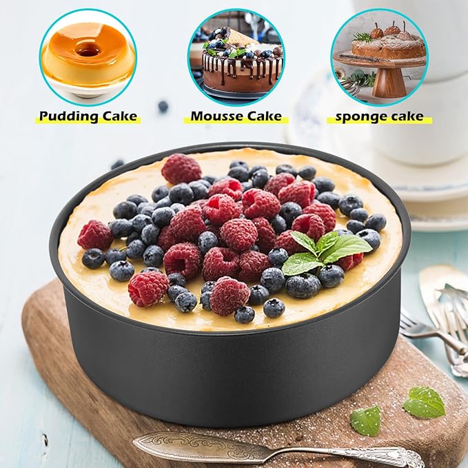 LIANYU 6 Inch Cake Baking Pans Set of 4, Stainless Steel Round Cake Bake Pan Non Stick, Fit in Pot Pressure Cooker Air Fryer, Healthy & Toxic Free, Leak-proof & Dishwasher Safe, Black