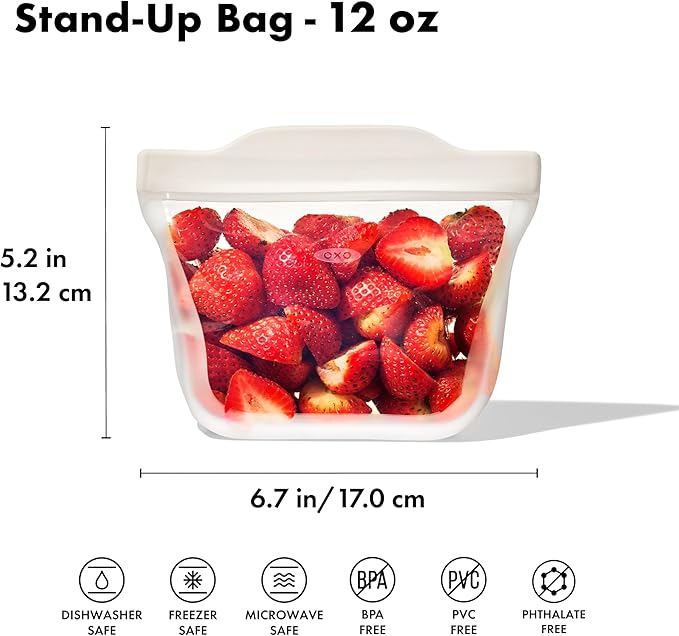 OXO Good Grips Silicone Reusable Bag – Stand-Up Snack (12 oz) – Oat