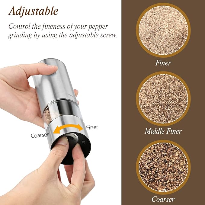 SIMPLETASTE Electric Salt and Pepper Grinder Set, Automatic One Handed,Stainless Grinders with Lights and Adjustable Coarseness,Battery Operated