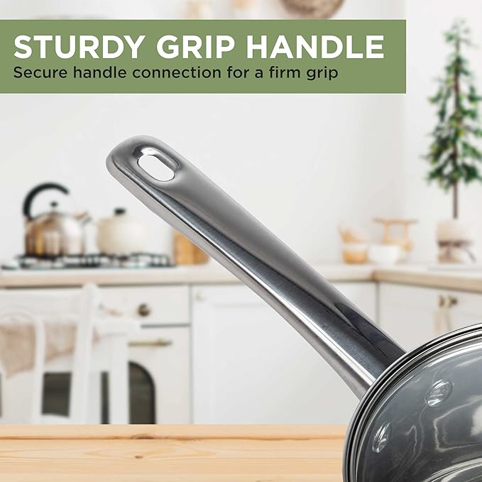 Ecolution Stainless Steel Sauce Pan, Encapsulated Induction Ready Cooking Pot with Glass Lid, Oven Safe, Dishwasher Safe Soup Pot, 1-Quart