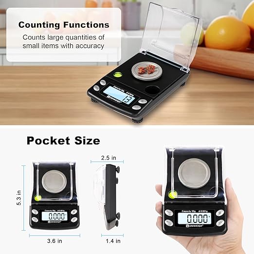 Digital Milligram Scale Accurate 0.001g/50g,Precision mg Scale for Jewelry,Powder,Gold,Gem,Reloading Scale,Micro Gram Scale with 6 Units,Tare,Cal Weight,Pocket Scale with USB&Battery Powered