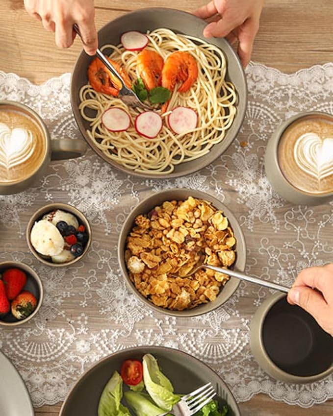 Dinnerware Sets for 4, 12 Pieces Stoneware Plates and Bowls Sets, Ceramic Dishes Set of 4, Scratch Resistant Dishware Sets, Dishwasher & Microwave Safe, Grey