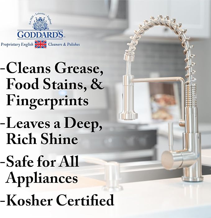 Goddard's Stainless Steel Cleaning Spray for Kitchen Appliances – Removes Grease & Food Stains, Brightens Surfaces to Streak-Free Shine, Resists Fingerprints, 23 oz
