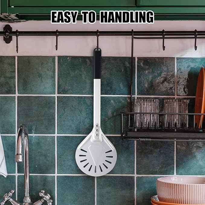 Pizza Turning Peel 8 Inch Round Anodized Aluminum Perforated Pizza Peel Turner With Metal Handle Pizza Paddle Spinner For Outdoor Pizza Oven Accessories