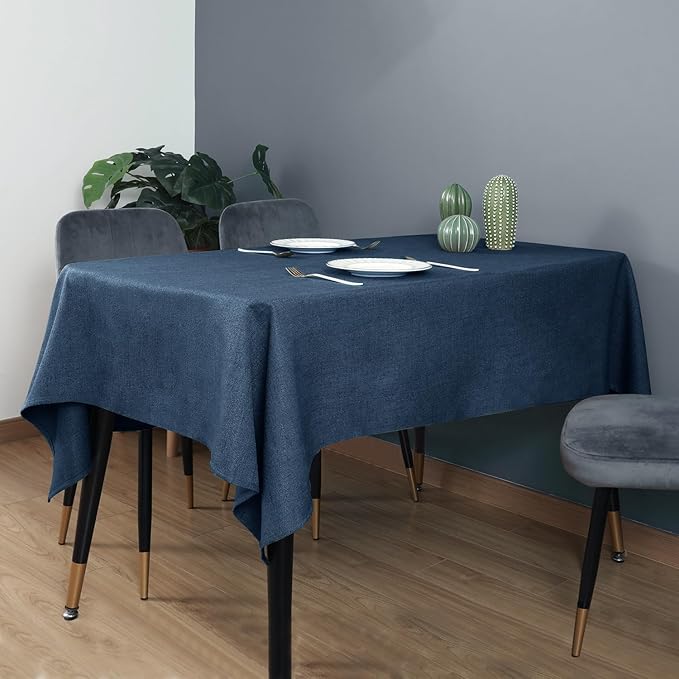 Table Cloth Rectangle Table Cover 55x71 Inches Faux Linen Wrinkle Free and Waterproof Rectangle Navy Blue Tablecloth for Kitchen Dining Party Buffet Wedding