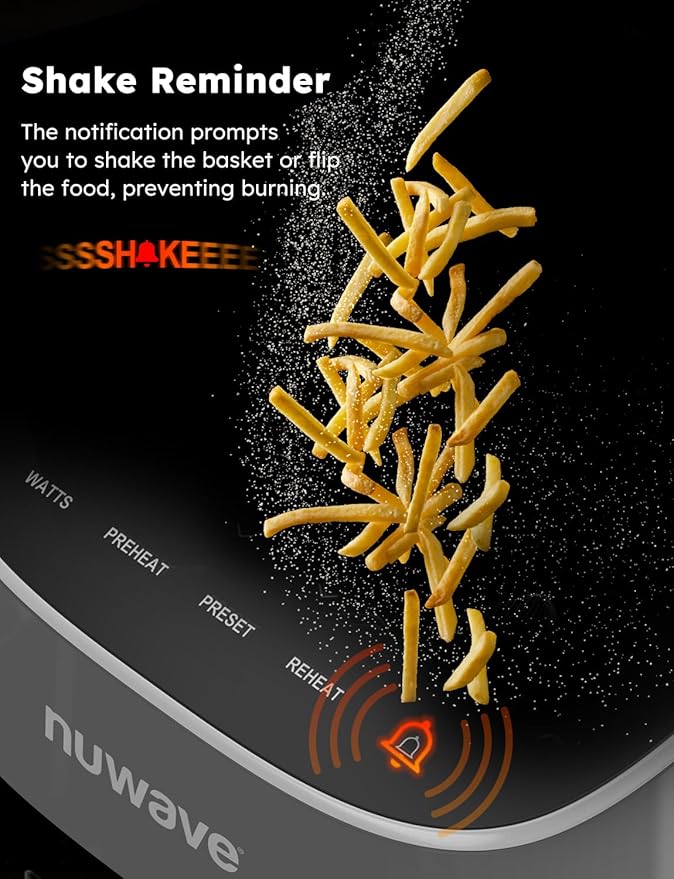 Nuwave Brio Plus 8 Qt Air Fryer, PFAS Free, New & Improved, Digital Touch Screen, Cool White Display, 50°F~400°F in Precise 5°, 5 Cook Functions, 100 Presets & 50 Memory, 3 Wattages 700, 1500, 1800