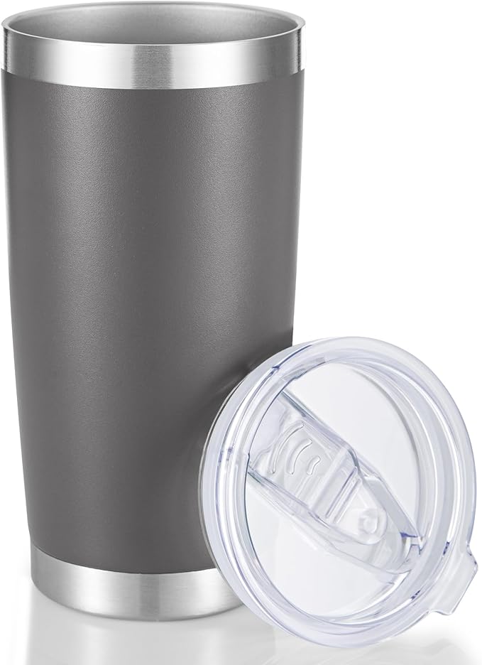20 oz Tumbler Stainless Steel Tumblers with Lid Double Wall Vacuum Insulated Coffee Mug 20oz Powder Coated Cup for Hot and Cold Drinks, Gray, 1 pack
