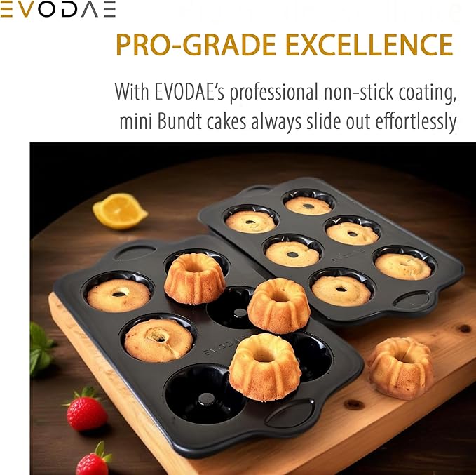 EVODAE® Mini Bundt Cake Pans in Holiday Gift Box – Set of 2, 12 Cup (2x6) Nonstick Black Carbon Steel – PFOA & PTFE Free – Perfect for Christmas Baking, Holiday Desserts & Winter Treats