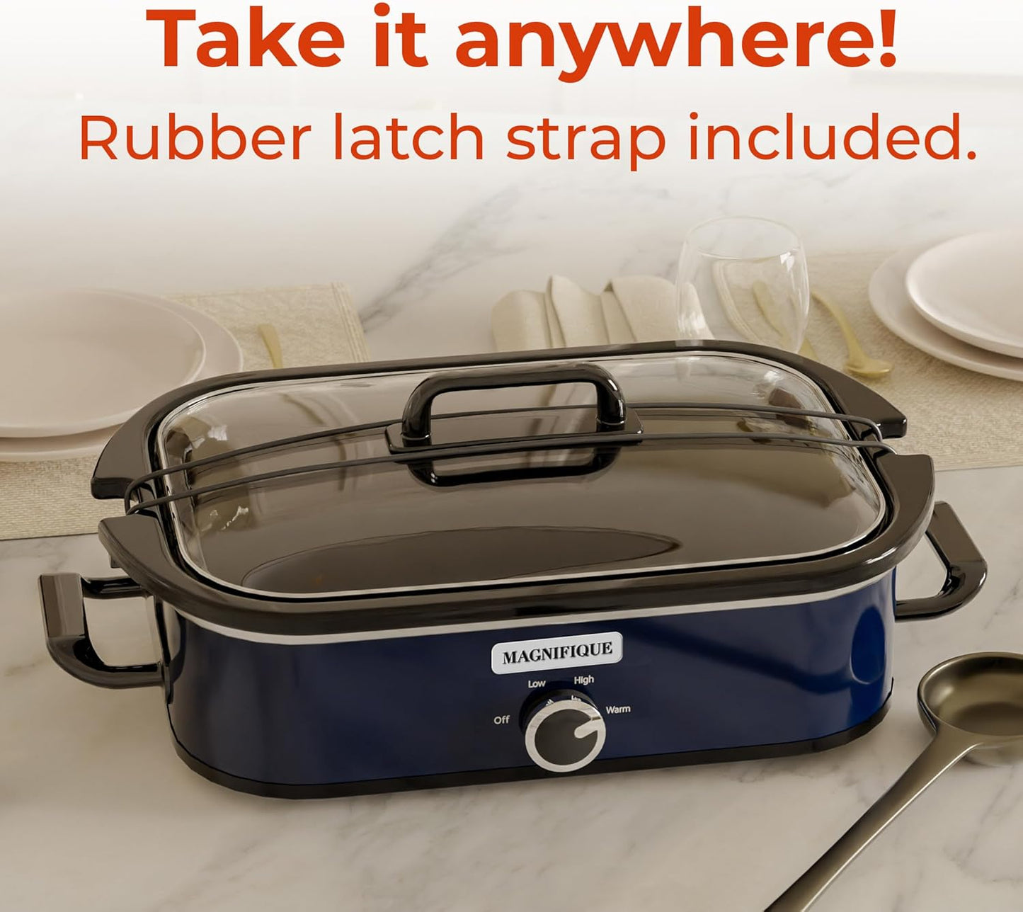 [NEW] MAGNIFIQUE 4-Quart Slow Cooker with Casserole Manual Warm Setting - Perfect Kitchen Small Appliance for Family Dinners, Dishwasher Safe Crock, Blue