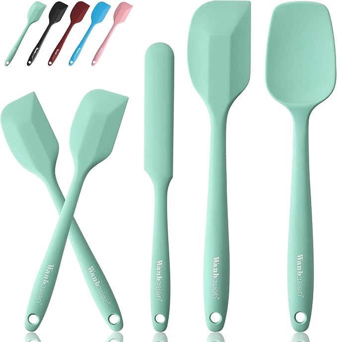 Wanbasion 5 Piece Premium Silicone Spatula Set Heat Resistant, Colorful Rubber Baking Spatula Set, Kitchen Spatula Set Dishwasher Safe for Nonstick Cookware Cooking Mixing Light Green