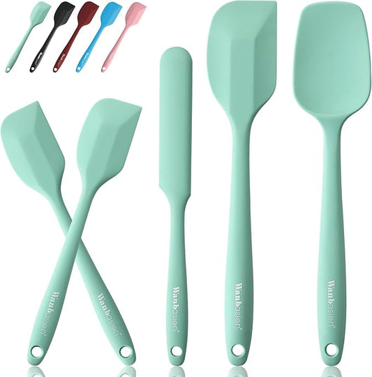 Wanbasion 5 Piece Premium Silicone Spatula Set Heat Resistant, Colorful Rubber Baking Spatula Set, Kitchen Spatula Set Dishwasher Safe for Nonstick Cookware Cooking Mixing Light Green