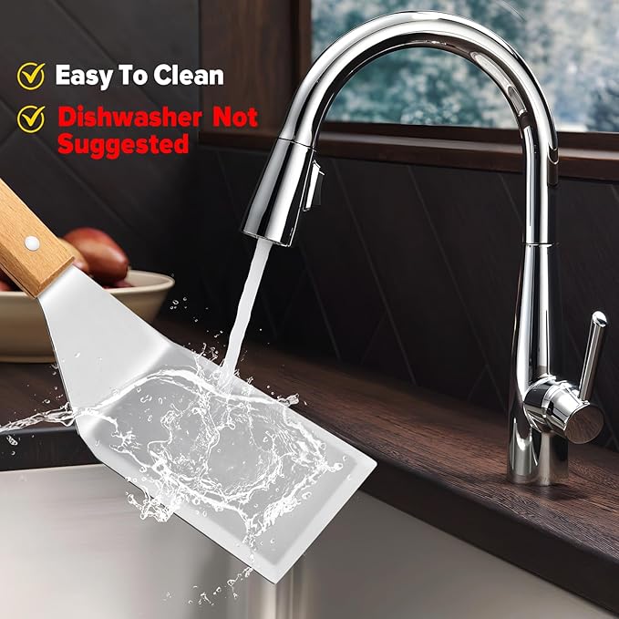 Metal Spatula Set,Fish Griddle Spatulas,Stainless Steel Spatula Turner with Wooden Handle,Small Wide Beveled Edges Spatulas Flippers for Cast Iron Skillet, Pancake, Egg, Burger, Omelet, 2 Pack