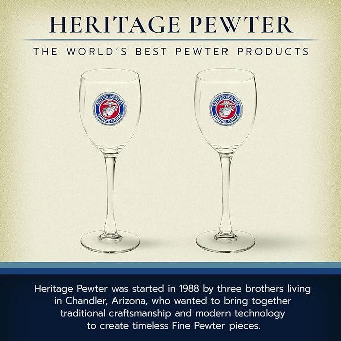 Heritage Pewter Palmetto Glass Goblets – Set of 2 | 12 OZ Goblet Wine Glasses | Expertly Crafted Pewter Glass