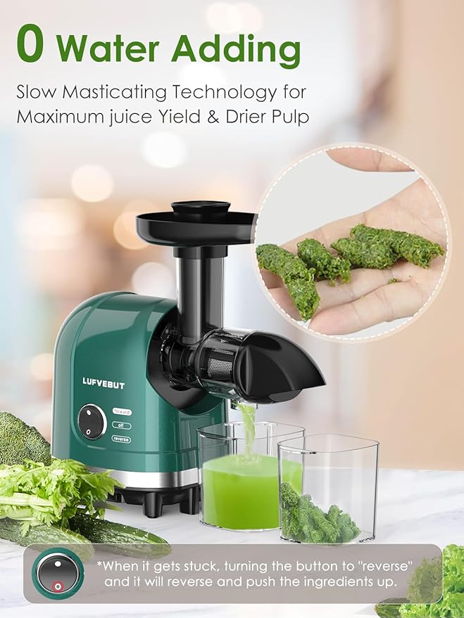 Vegetable Juicer for Celery Wheatgrass Spinach Ginger, Fruit Juicer Machines Slow Masticating Cold Press Juice Extractor Pulp Separated, Quiet Motor, Dishwasher Safe, Easy To Clean, BPA Free
