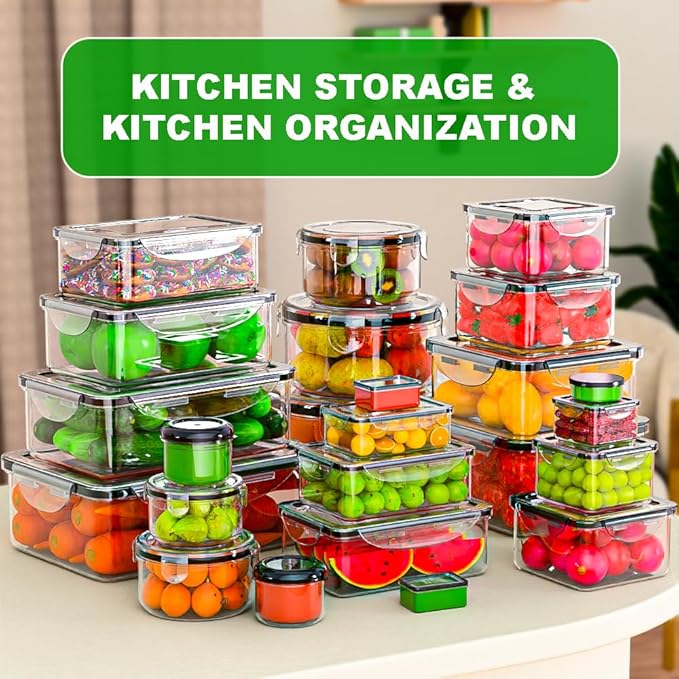 62 Pcs Large Food Storage Containers with Lids Airtight,Total 656OZ(31 Containers &31 Lids), Reusable BPA-Free Plastic Food Container for Kitchen Organization, Leakproof Meal-Prep Containers for Lunch