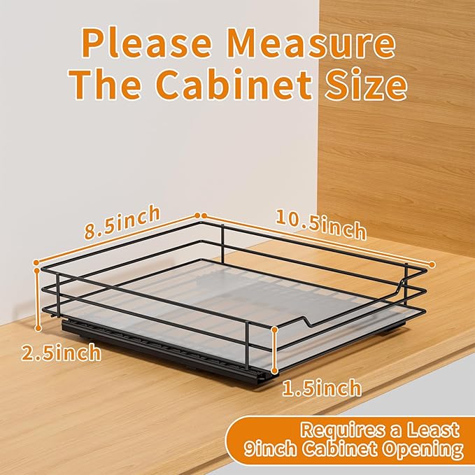 RCHYFEED Pull Out Spice Rack Organizer for Cabinet,Slide out Spice Organizer for Inside Cabinets,Heavy Duty Spice Organization for Kitchen and Pantry,Seasoning,Sauces(1-Tier,8.5" Wx10.5 Dx2.5 H)