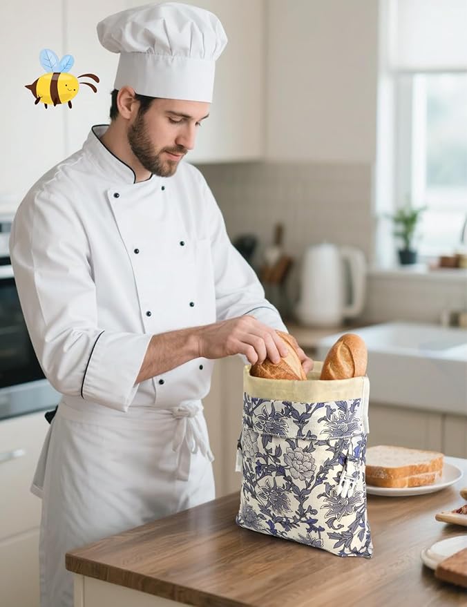 Reusable Bread Bags for Homemade Bread, 2 Pack XL Cotton Beeswax Bag for Sourdough, Beeswax Bags, Sourdough Storage Bag