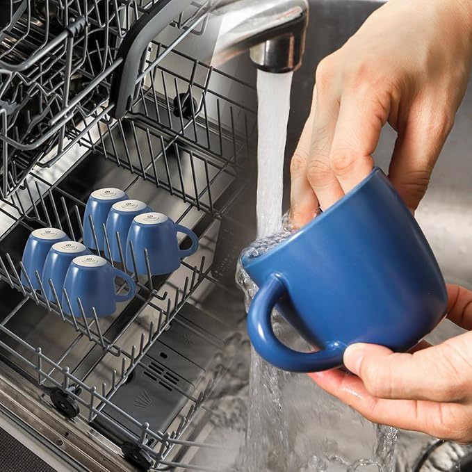 Hasense Porcelain Cappuccino Cups and Saucers Set of 6-6 Ounce Demitasse Espresso Mugs with Handle Perfect for Latte, Cafe Mocha, Double Shot and Tea, Blue