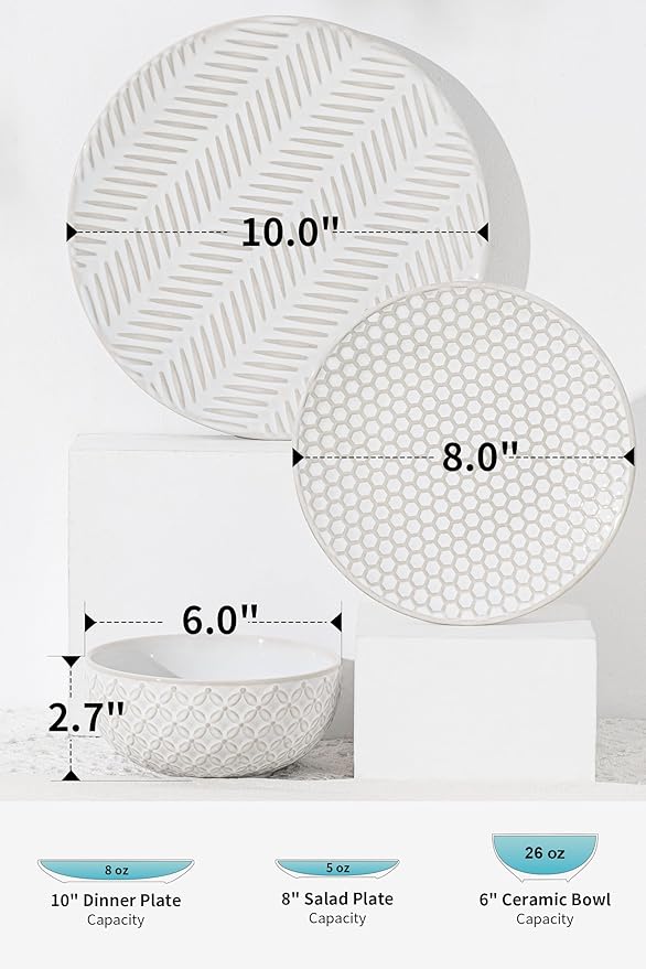 24 Piece Dinnerware Sets for 8, Premium Stoneware Plates and Bowls Sets, Microwave & Dishwasher Safe, Elegant Dishes for Entertaining & Special Occasions – A Stunning Gift for Large Families